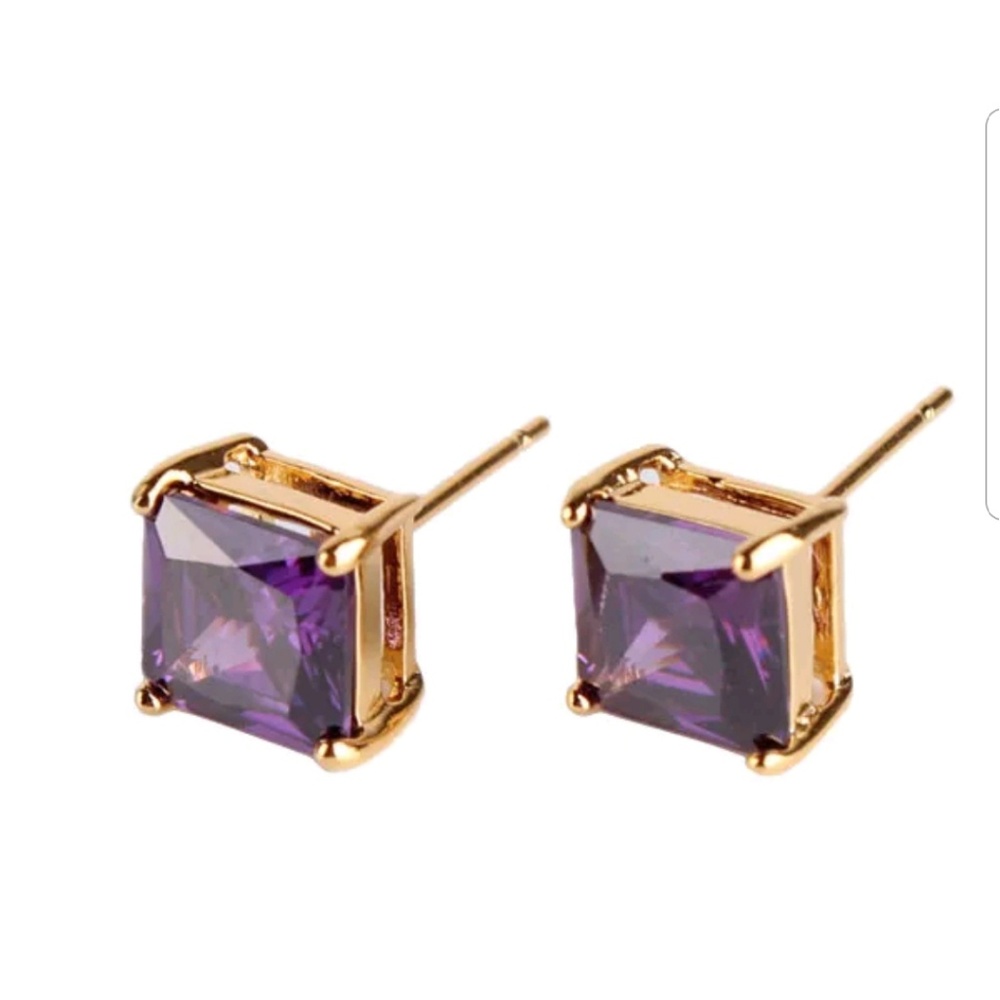 24K Yellow Gold Filled Stud Purple Sapphir…